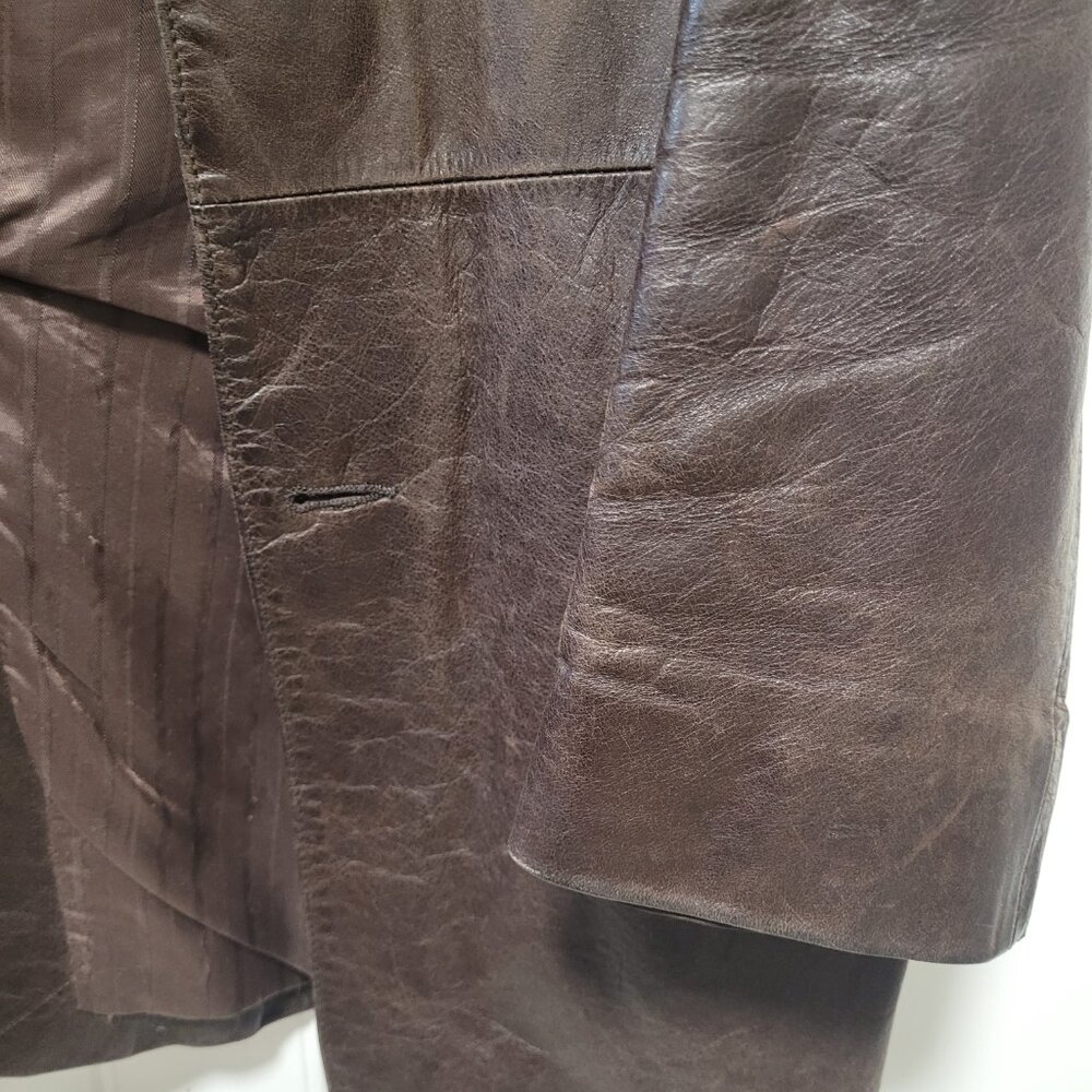 Zara leather trench coat men’s, brown size L - Picture 4 of 15